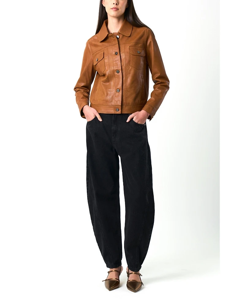 Velez Women's Kalahari Genuine Leather Semi-Fitted Silhouette Trucker Jacket