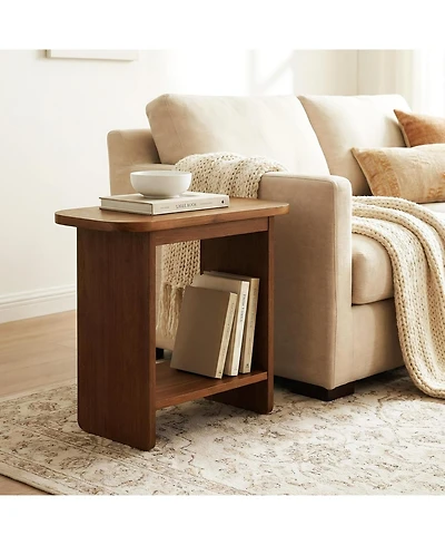 Tribesigns Solid Wood Side Table, H-Shaped 2-Tier End Table with Storage Shelf
