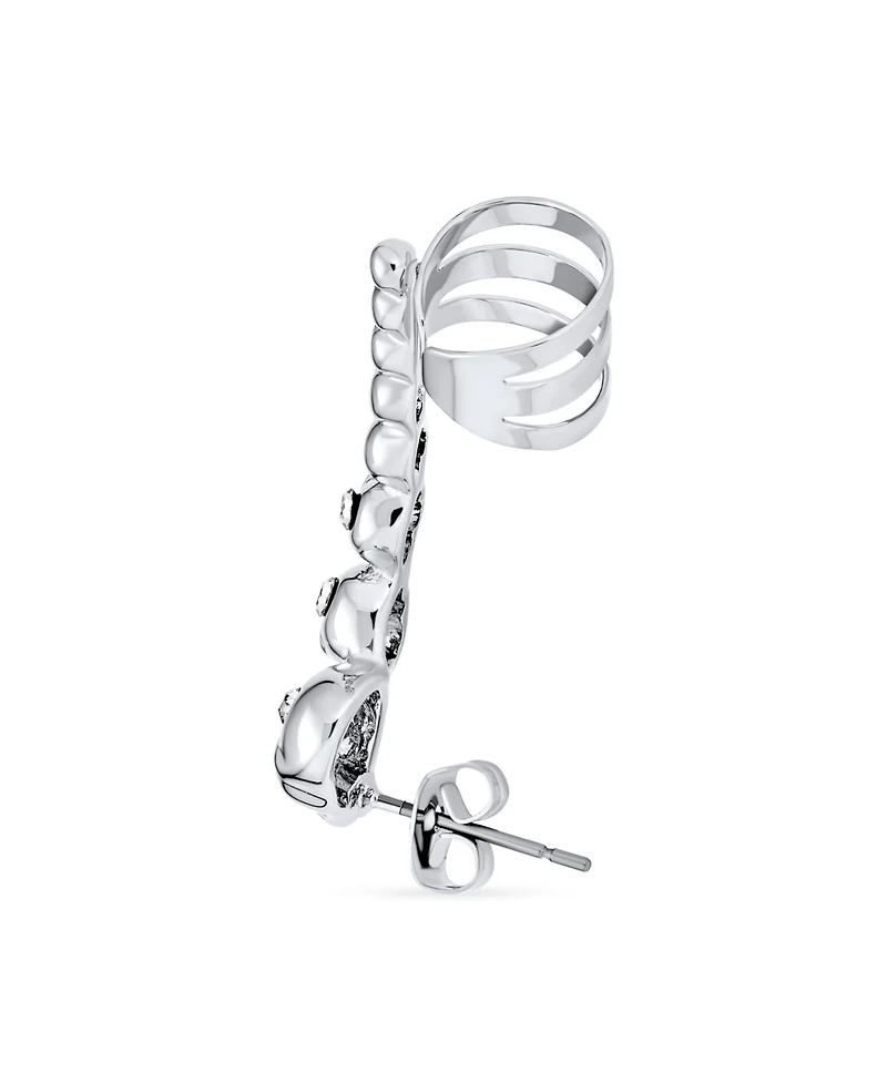 Bling Jewelry Multi Skull Heads Cartilage Left Ear Cuff Clip Wrap Unisex Crystal Crawler Climber Lobe Helix Earring Stainless Steel