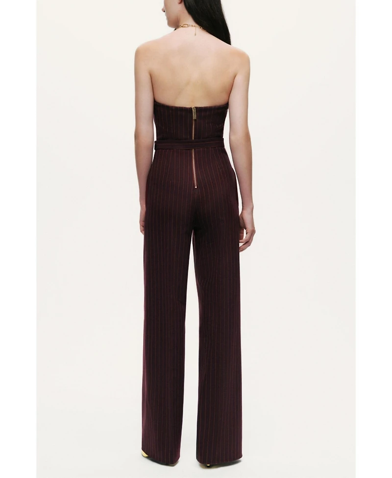 Nocturne Women's Strapless Pinstripe Belted Jumpsuit