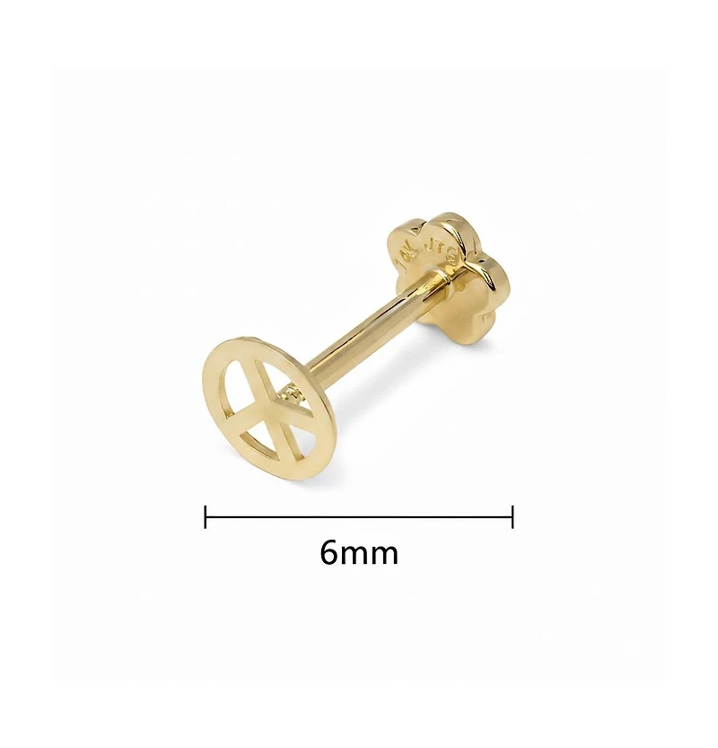 Curata Jewelry Solid 14k Gold 18G 5mm Peace Sign Labret Cartilage Stud Piercing Body Piercing Stud