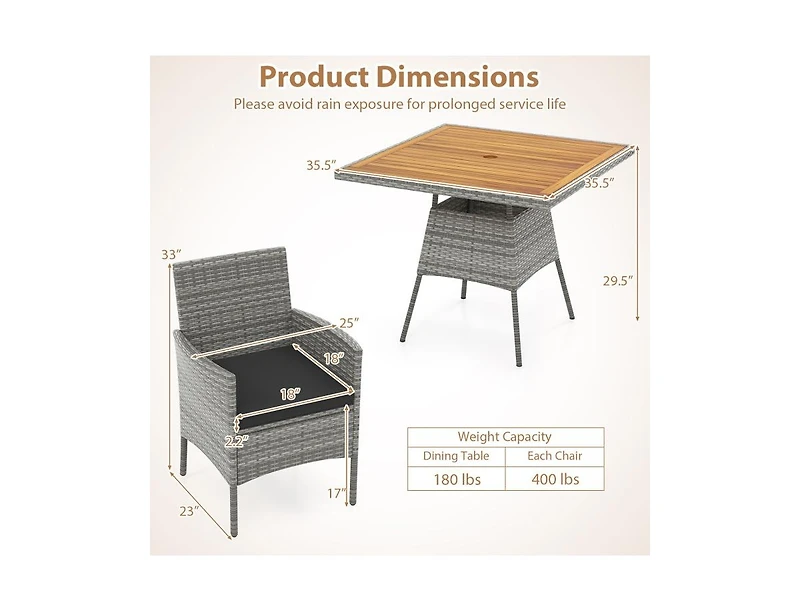 Slickblue Outdoor 5-Piece Wicker Dining Set with Acacia Wood Table