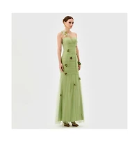 Bariano Women's Karoline One Shoulder Tulle Gown