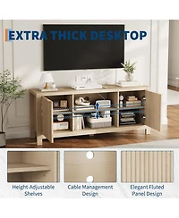 gaomon 65" Fluted Tv Stand - Modern Entertainment Center w/ 2 Storage Cabinets & Open Shelves, Heavy-Duty Console