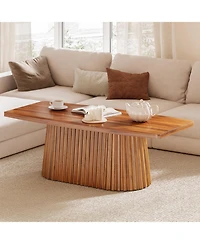 Tribesigns Farmhouse Coffee Table with Rounded Short Edges, 47.24 Inches Accent Center Table with Pleated Base & Large Tabletop, Wooden Furniture