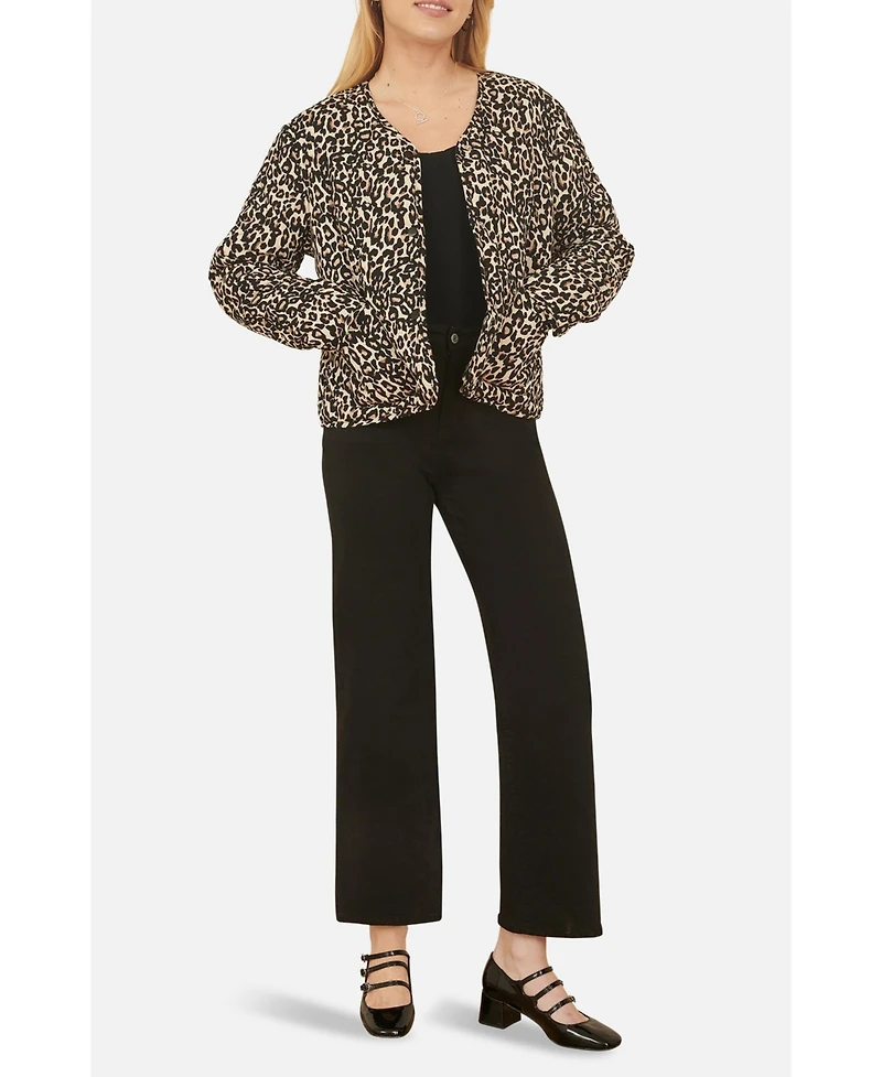 Yumi Women's Leopard Print Round Neck Boxy Jacket