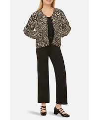 Yumi Women's Leopard Print Round Neck Boxy Jacket