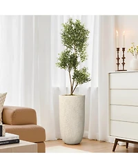 LuxenHome 22.72" Tall Round Tapered Planter, Travertine Stone Finish, Indoor/Outdoor Garden Pot