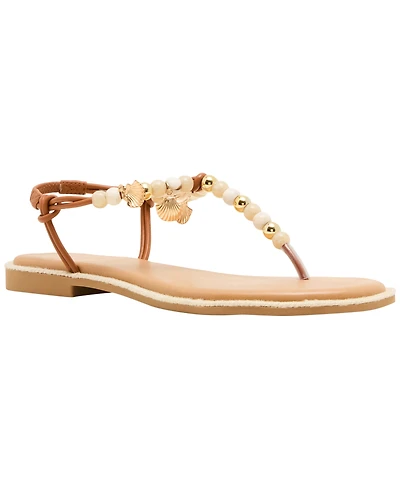 Madden Girl Women's Shells Beaded T-Strap Flat Sandals