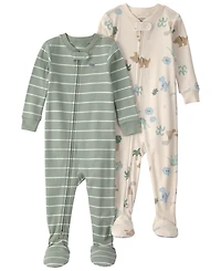 Carter's Baby Boys' Long-Sleeve Printed One-Piece Pajama Set, 2-Pack