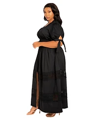 Buxom Couture Plus Puff Sleeve Tiered Eyelet Maxi Dress