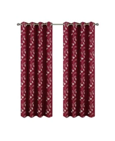 Rt Designers Collection 100 Polyester 140 Gsm Reed Embroidered Grommet Curtain Panel 54 X22 X 90 X22 Burgundy