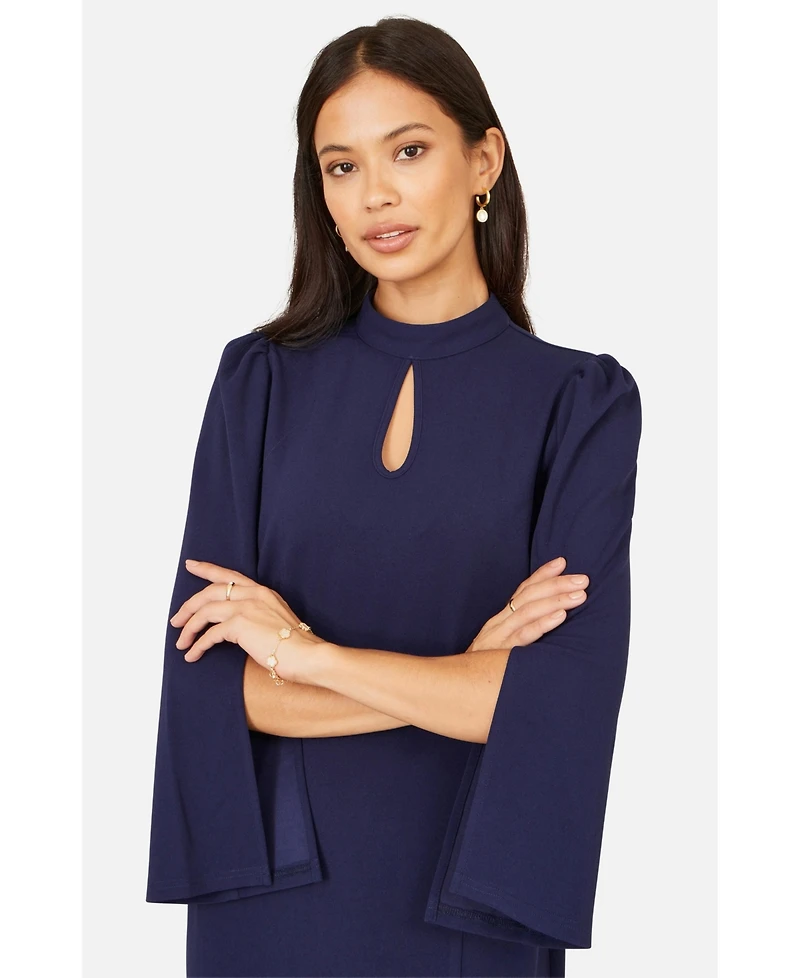 Yumi Women's Mock Neck Keyhole Tailored Midi Dress