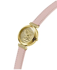 Guess Women's Gold-Tone Stainless Steel Pink Leather Analog Watch, 28mm