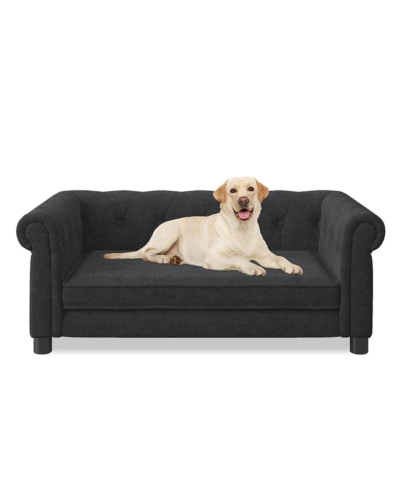 6thdruple Modern Dark Brown Raised Dog Sofa for Small and Medium Breeds