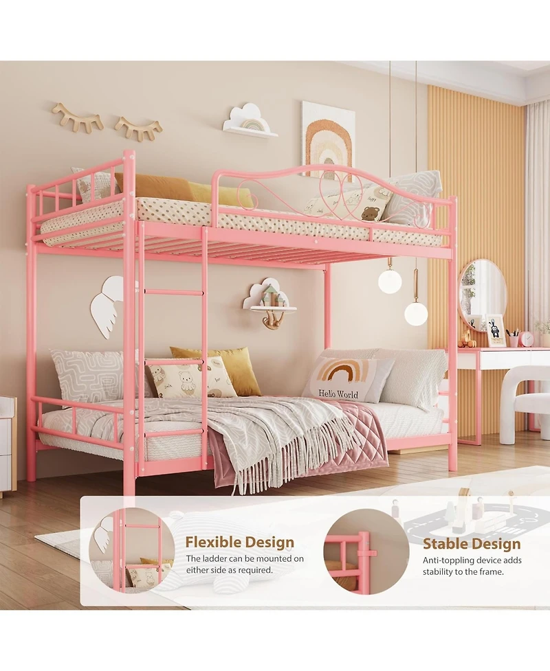 gaomon Metal Bunk Bed Twin Over Twin, Heavy Duty Bunkbeds Frame with Safety Guard Rails for Kids Boys GirlsSteel Bed for School, Bedroom Space-Saving,