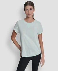 Dkny Sport Women's Embroidered Crewneck Logo Roll-Sleeve Top