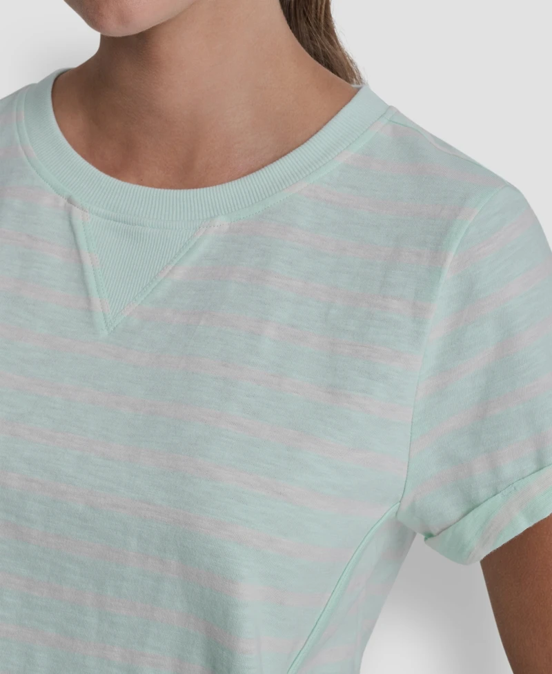 Dkny Sport Women's Embroidered Crewneck Logo Roll-Sleeve Top