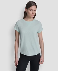 Dkny Sport Women's Embroidered Crewneck Logo Roll-Sleeve Top