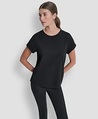 Dkny Sport Women's Embroidered Crewneck Logo Roll-Sleeve Top