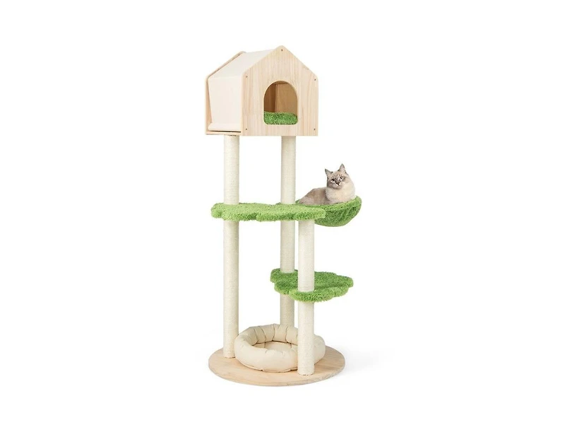 Aostirmotor 55" Indoor Cat Tree with Sisal Scratching Posts & Cozy Cat Bed, Climbing Stand for Kittens