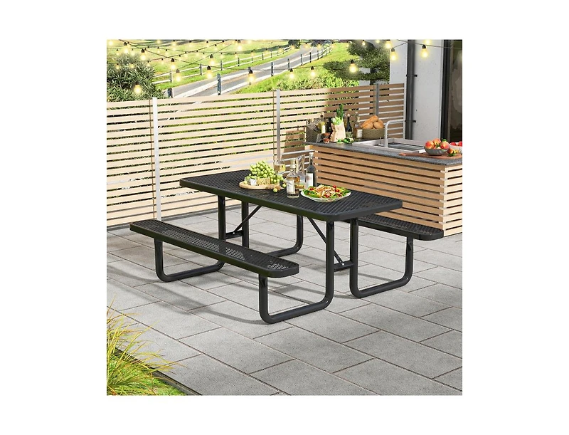Slickblue 8-Person Picnic Table Set with Benches and Mesh Grid Design