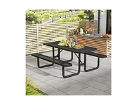 Slickblue 8-Person Picnic Table Set with Benches and Mesh Grid Design