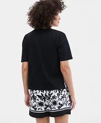I.n.c. International Concepts Women's Printed Mixed Media T-Shirt, Macy's Exclusive