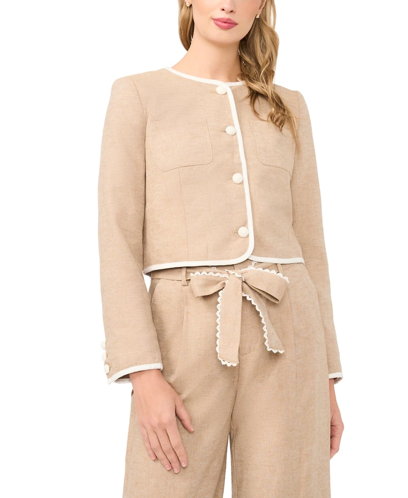 CeCe Women's Contrast Patch Pocket Crewneck Jacket