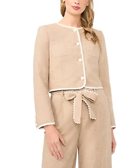 CeCe Women's Contrast Patch Pocket Crewneck Jacket