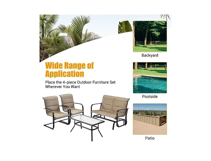 Slickblue Outdoor 4-Piece Glider Patio Set with Loveseat and Coffee Table