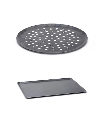 De Buyer Blue Carbon Steel Baking Sheet & Perforated Pizza Tray Set