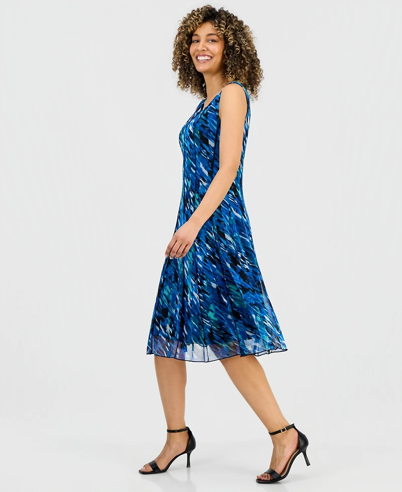 Connected Petite Printed Mesh Sleeveless Midi Dress