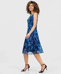 Connected Petite Printed Mesh Sleeveless Midi Dress