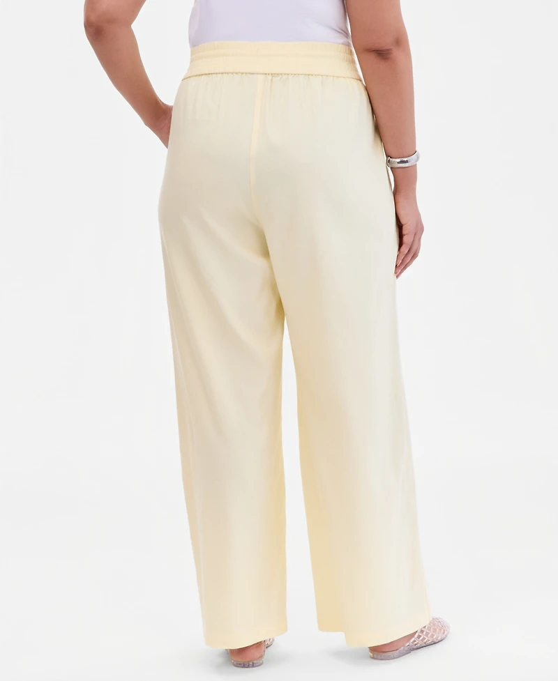 I.n.c. International Concepts Plus Solid Drawstring Wide-Leg Pants, Exclusively at Macy's