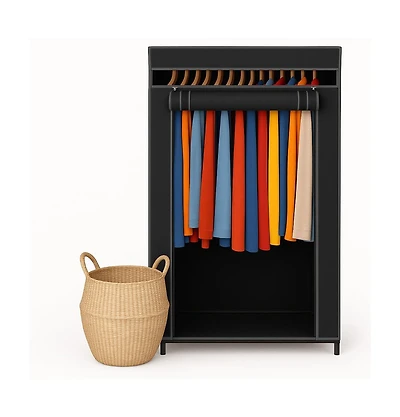 Florida Brands Portable Wardrobe Closet - Premium Metal Hanging Rod with Beige Cover- 65 Lb. Weight Capacity- Super Easy Assembly, No Tools Required