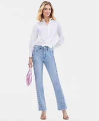 I.n.c. International Concepts Women's High-Rise Lace-Up Straight Ankle Jeans, Macy's Exclusive