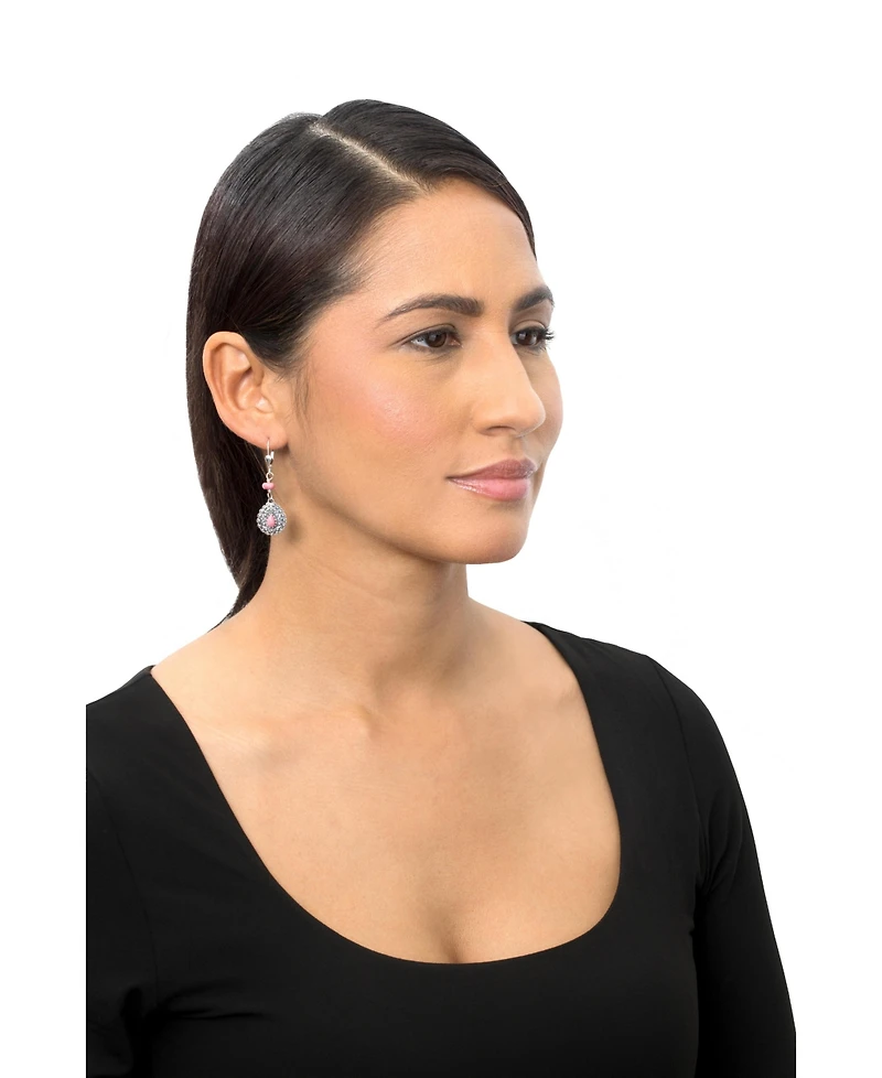 American West Jewelry Sterling Silver Rhodonite Pear-Shaped Concha Lever Back Earrings