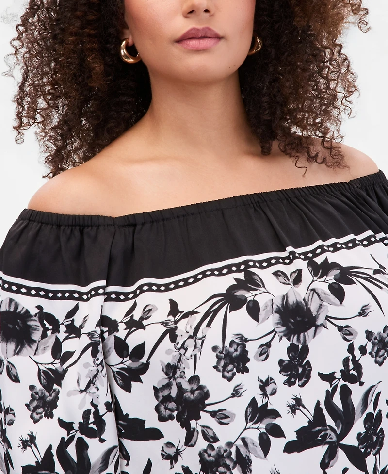 I.n.c. International Concepts Plus Off-The-Shoulder Bubble-Sleeve Top, Macy's Exclusive