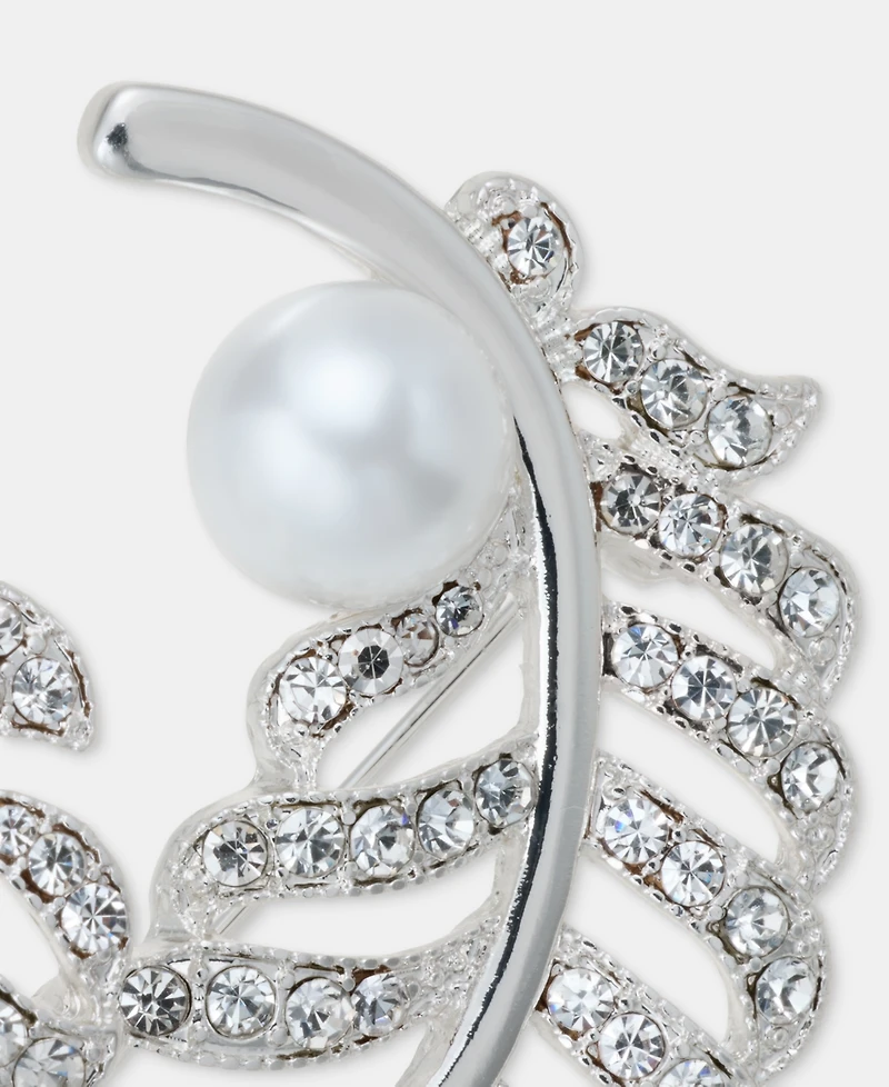 Anne Klein Crystal & Imitation Pearl Leaf Pin