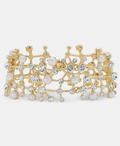 Anne Klein Crystal & Imitation Pearl Cluster Flex Bracelet