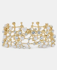 Anne Klein Crystal & Imitation Pearl Cluster Flex Bracelet