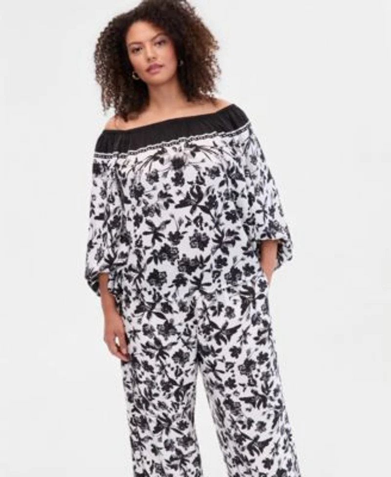 I.N.C. International Concepts Plus Size Off The Shoulder Top Wide Leg Pants Macys Exclusive