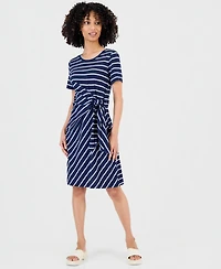 Style & Co Petite Striped Side-Tie Short-Sleeve Dress, Macy's Exclusive