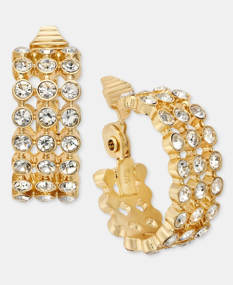 Anne Klein Small Pave Multi-Row Clip-On Hoop Earrings, 1.01"