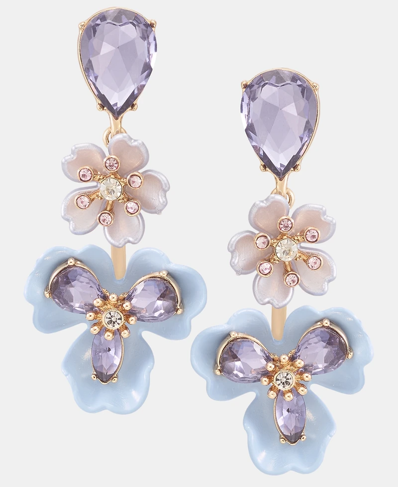 Anne Klein Crystal Flower Linear Drop Earrings