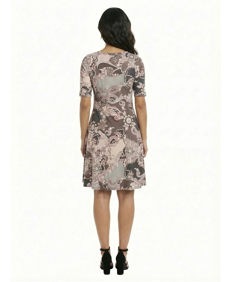 24seven Comfort Apparel Petite Paisley Knee Length Skater Dress
