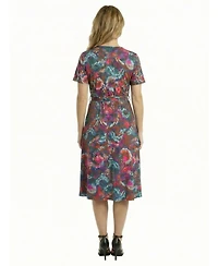 24seven Comfort Apparel Petite Paisley Print Short-Sleeve Tie Waist Dress