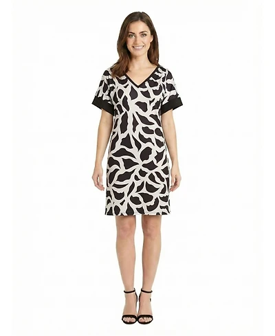 24seven Comfort Apparel Petite Abstract Print Knee Length Dress