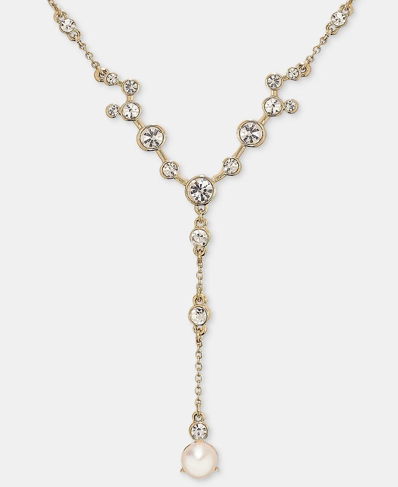 Anne Klein Crystal & Imitation Pearl Station Lariat Necklace, 16" + 3" extender